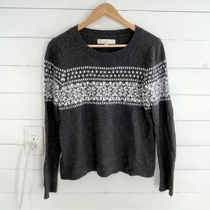 Loft Gray and White Eyelash Fair Isle Sweater
